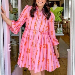 Ivy City Pink and Orange Bow Dress size L